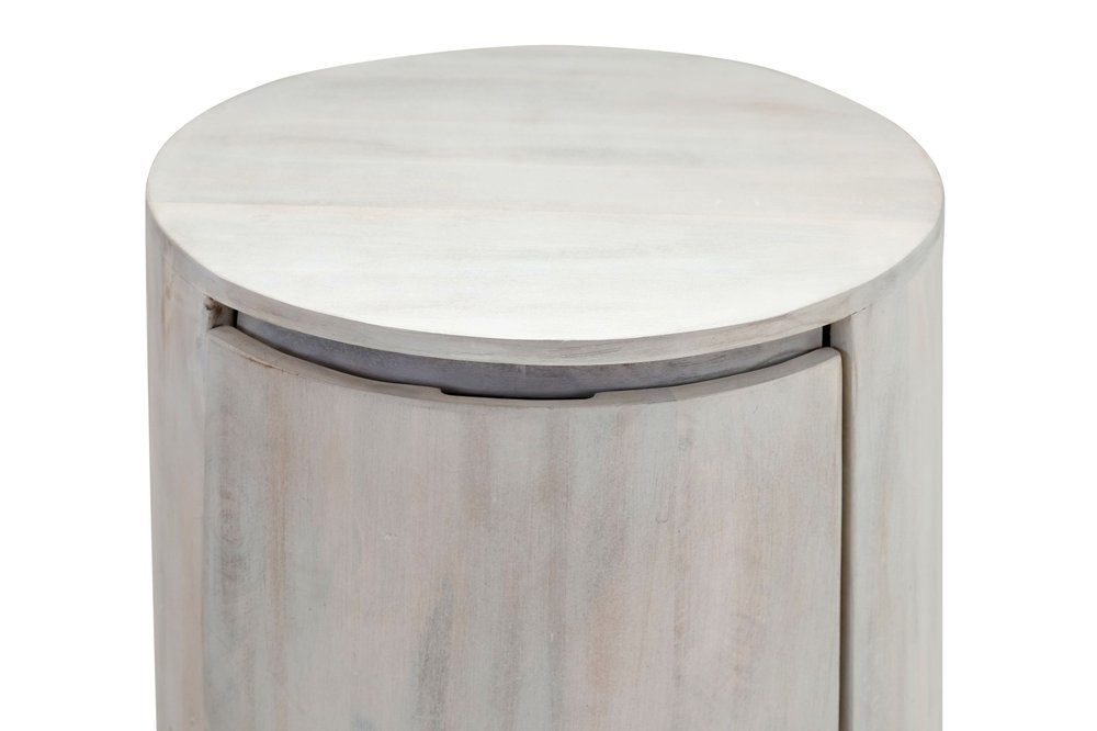 24" White Wood Round Drum Table with Drawers