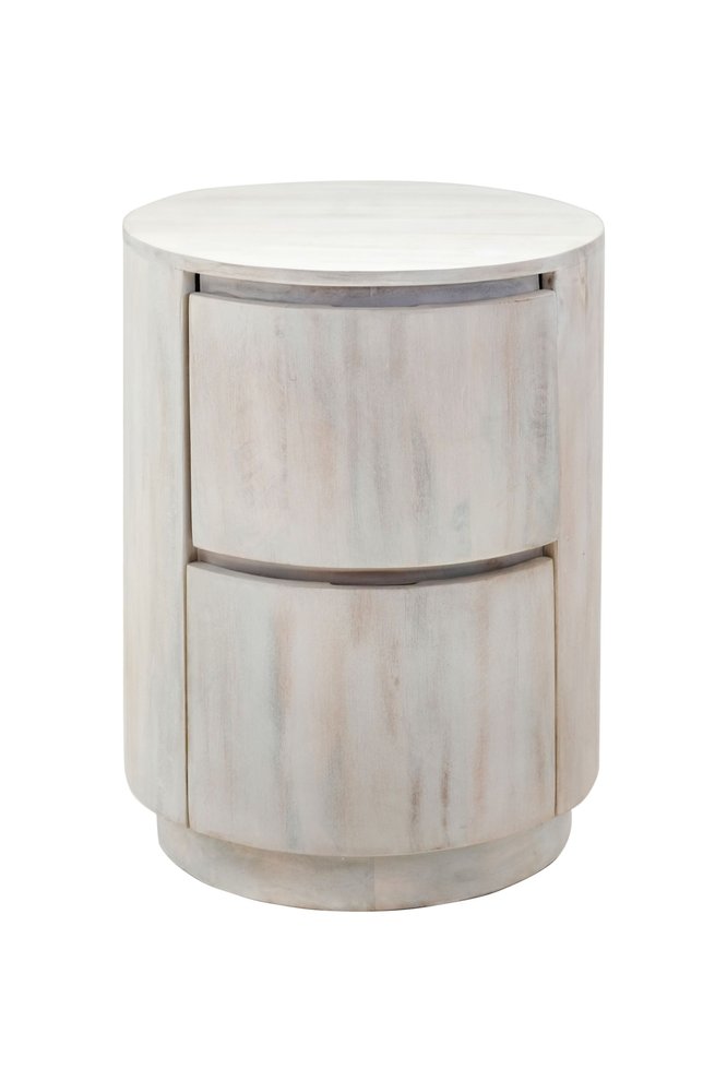 24" White Wood Round Drum Table with Drawers