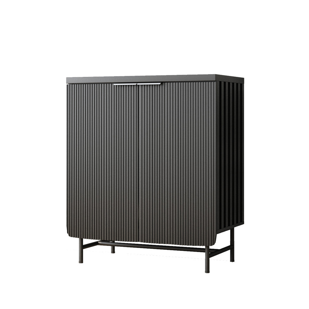 35" Black Fluted Wood Cabinet