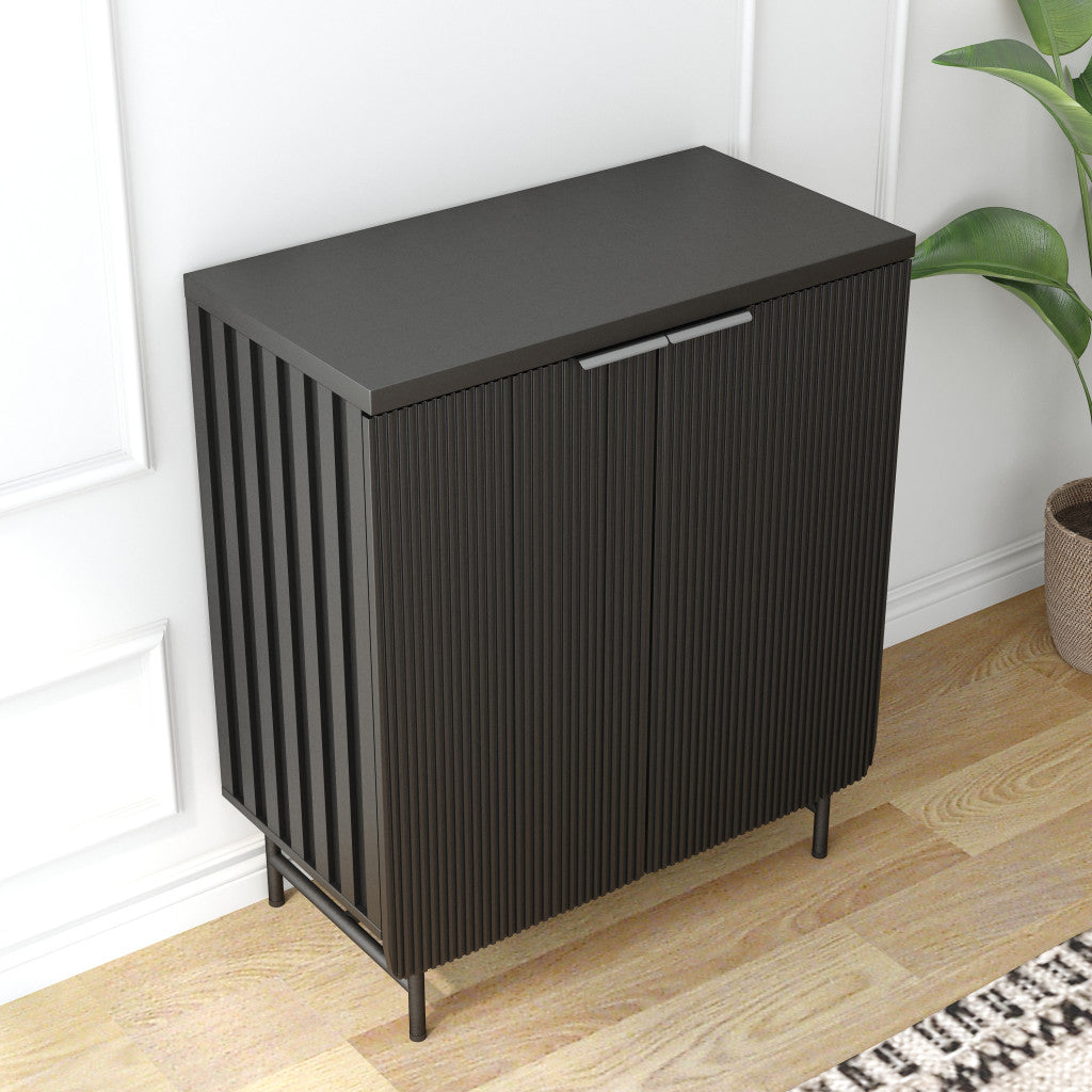 35" Black Fluted Wood Cabinet