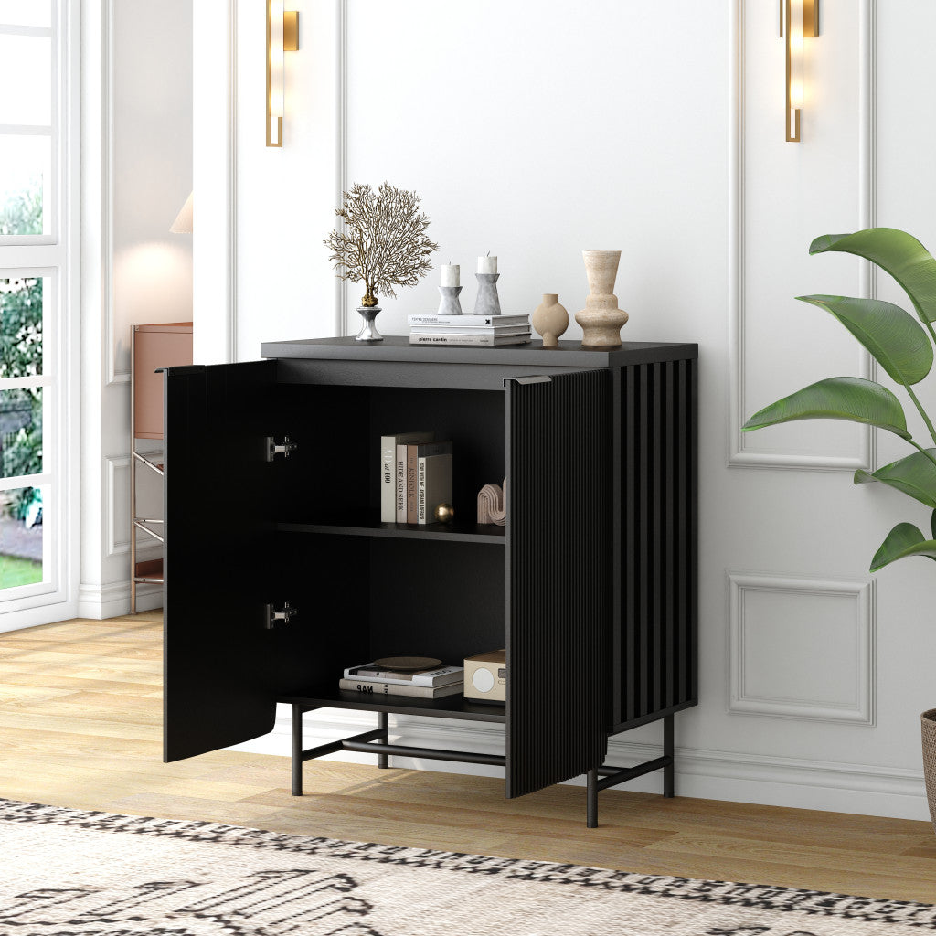 35" Black Fluted Wood Cabinet