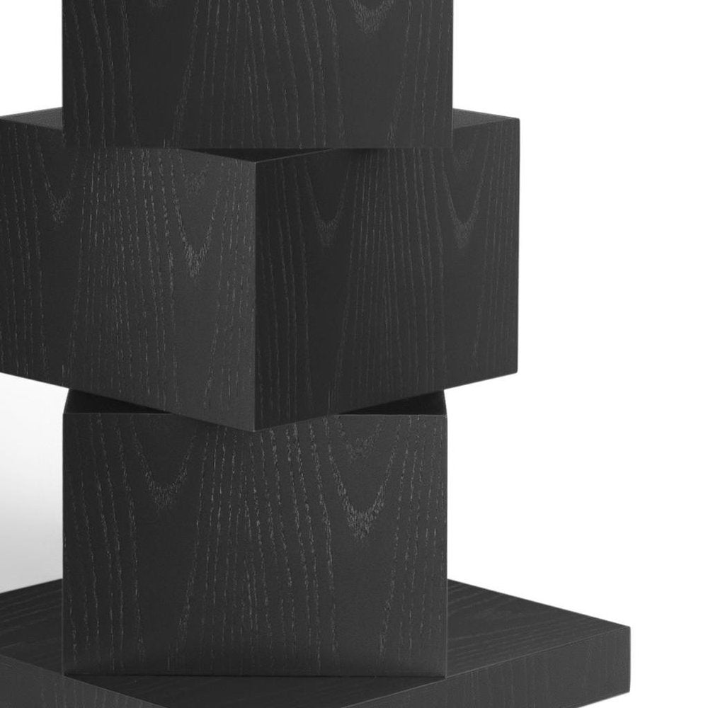 51" Black Glass and Wood Square Pedestal Dining Table