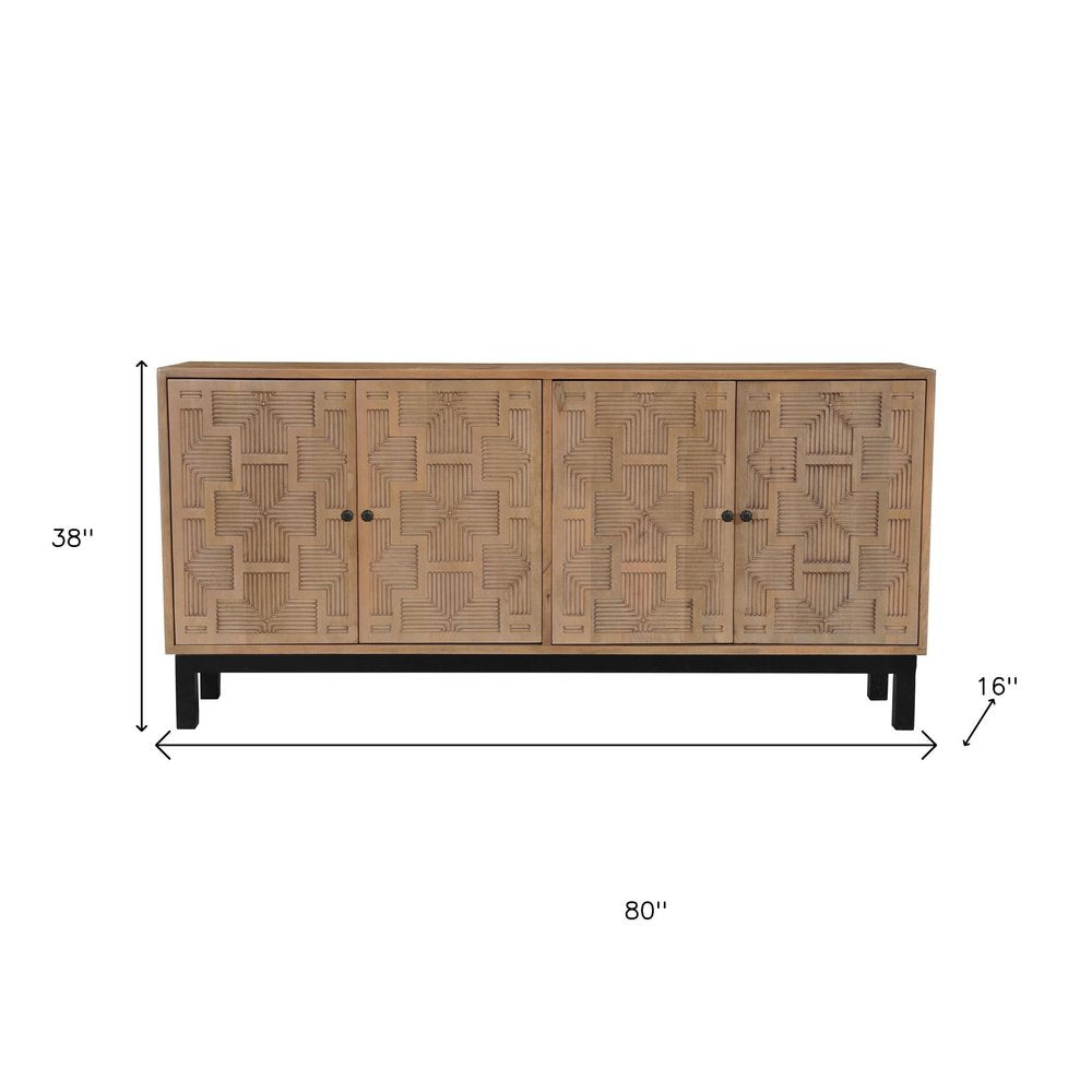 80" Brown Geometric Wood Sideboard