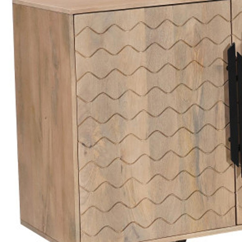 84" Beige Wood Waves Sideboard with 4 Doors