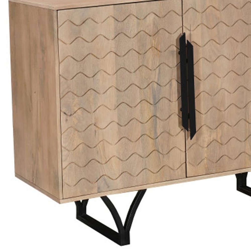 84" Beige Wood Waves Sideboard with 4 Doors