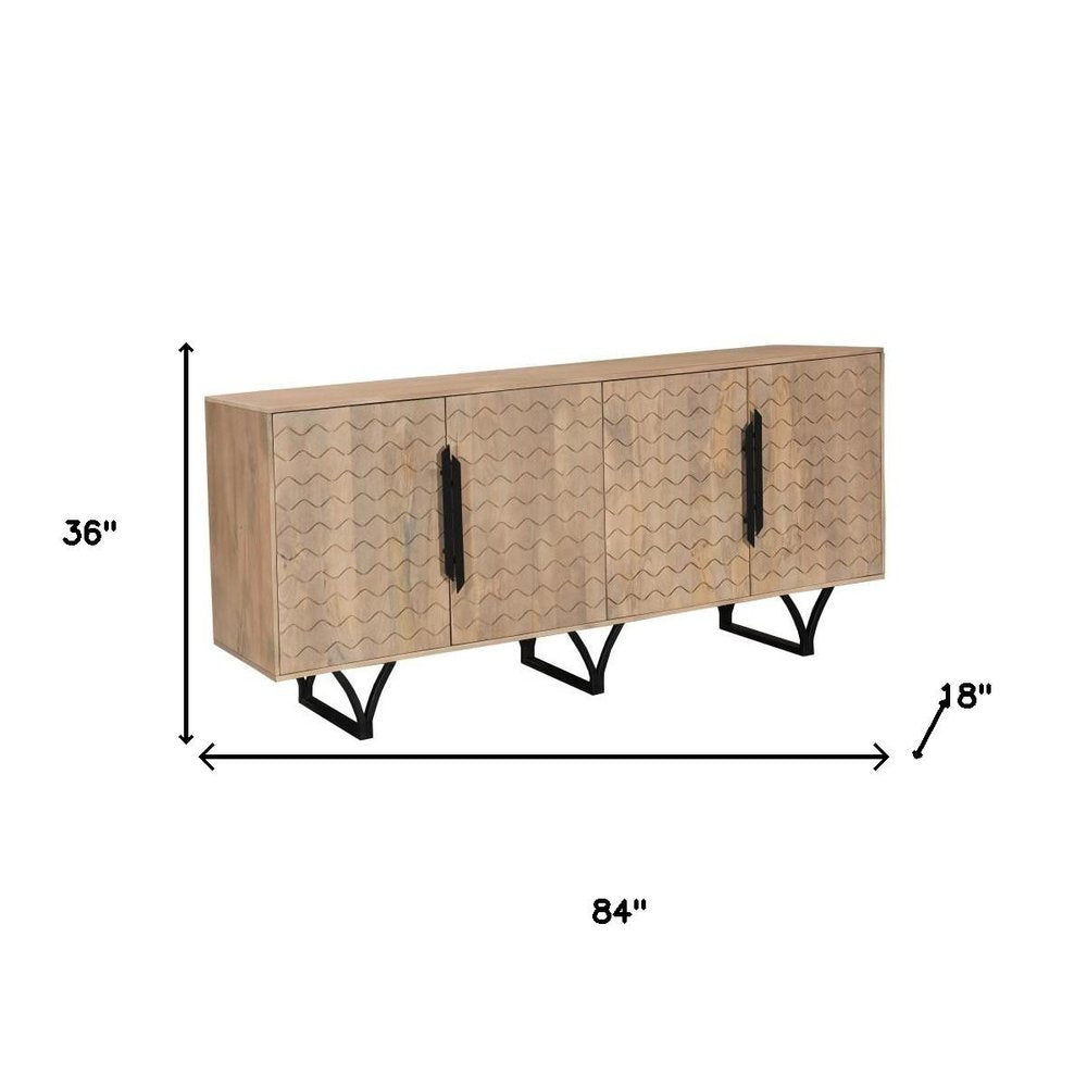 84" Beige Wood Waves Sideboard with 4 Doors