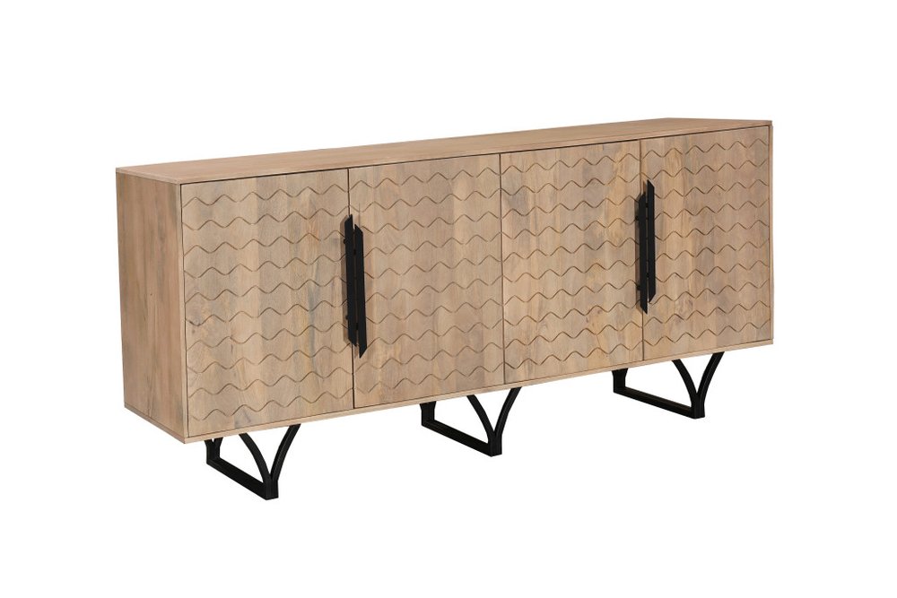 84" Beige Wood Waves Sideboard with 4 Doors