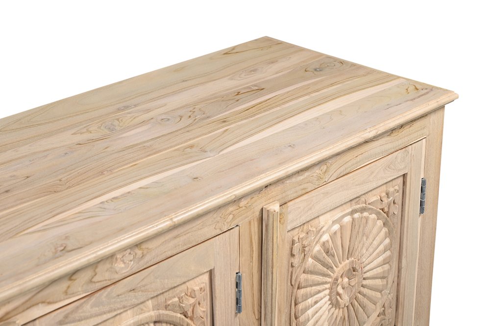 74" Natural Wood Floral Carved Sideboard