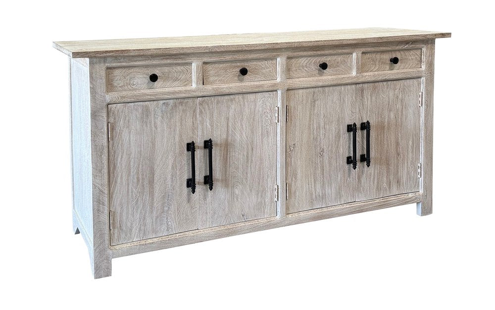 79" Distressed Wood Paneled Four Drawer Sideboard