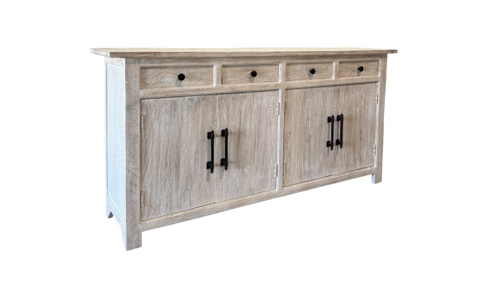 79" Distressed Wood Paneled Four Drawer Sideboard