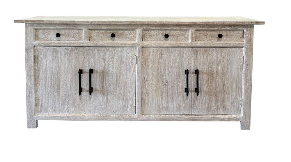 79" Distressed Wood Paneled Four Drawer Sideboard