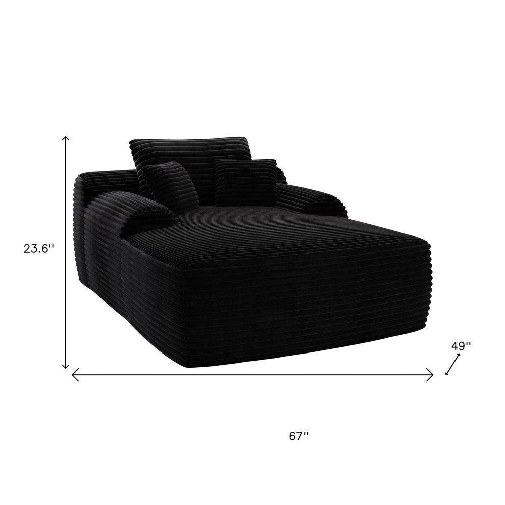 67" Black Corduroy Oversized Chaise Lounge Sofa