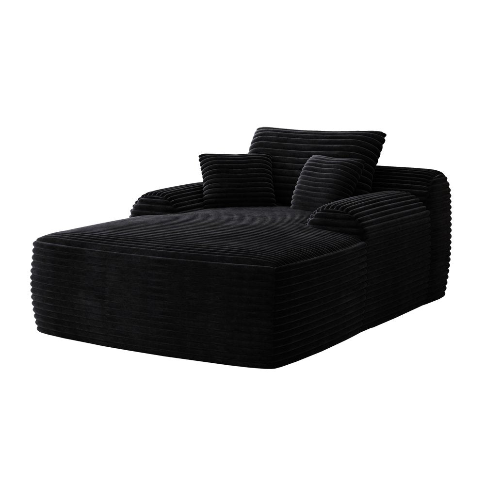 67" Black Corduroy Oversized Chaise Lounge Sofa
