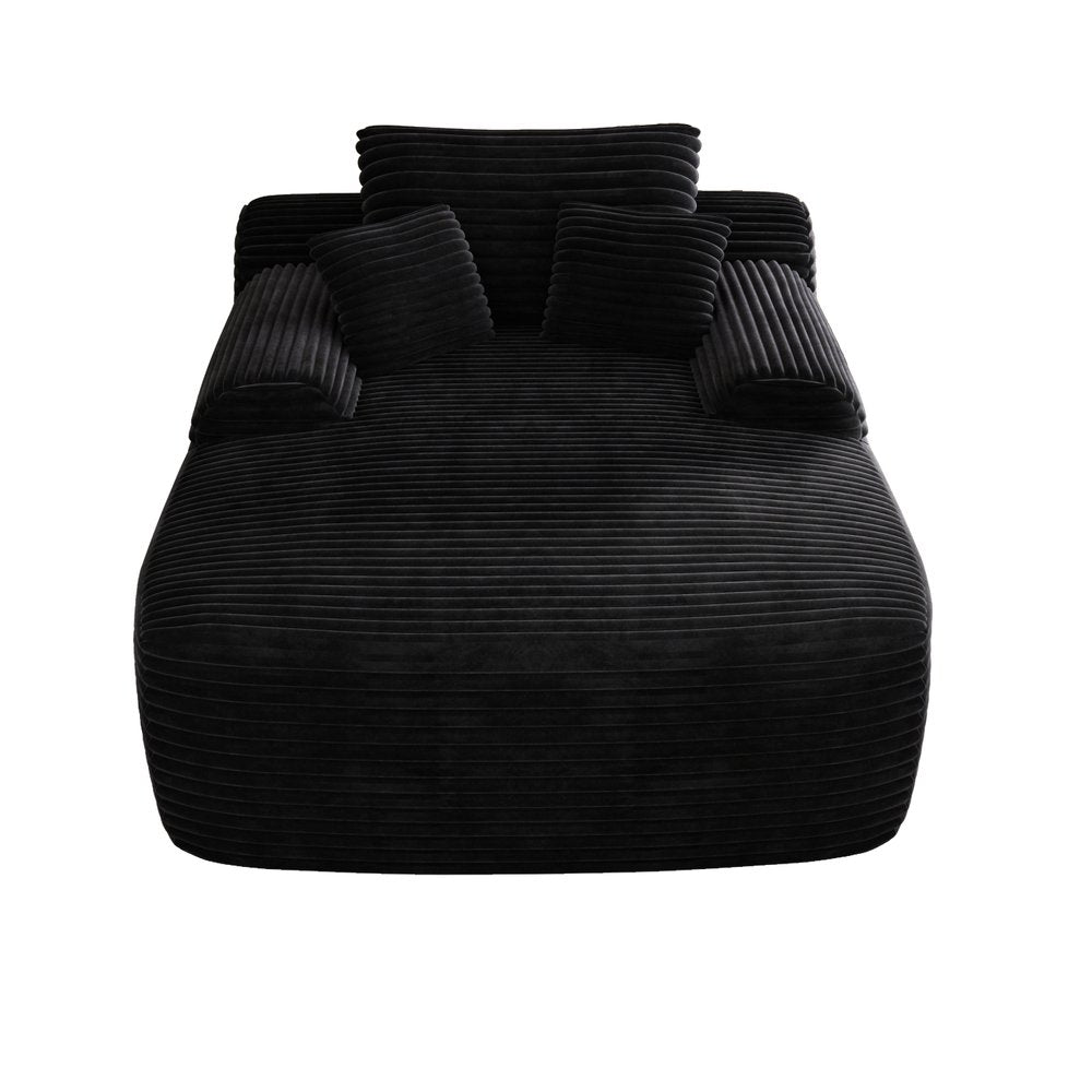 67" Black Corduroy Oversized Chaise Lounge Sofa
