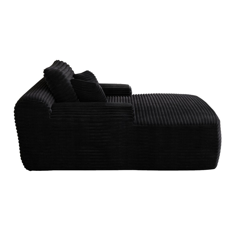 67" Black Corduroy Oversized Chaise Lounge Sofa