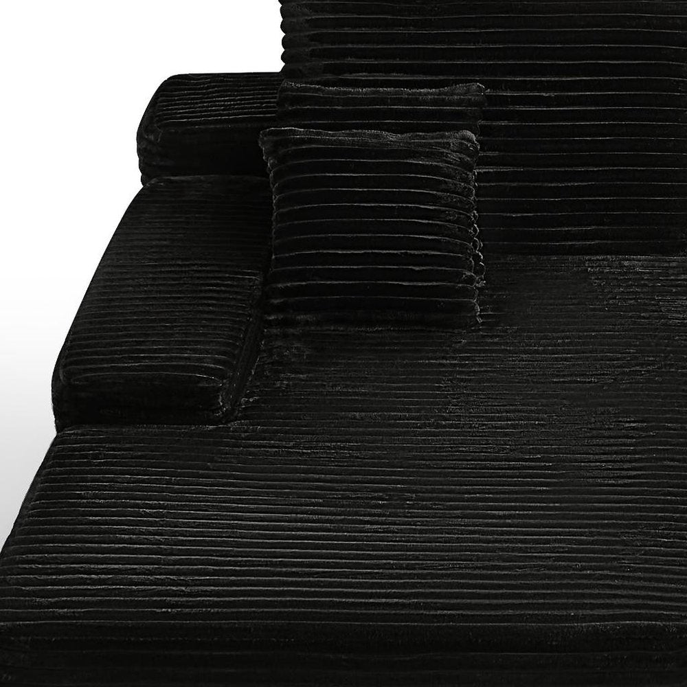 82" Black Corduroy Oversized Modular Chaise Sofa with Pillows