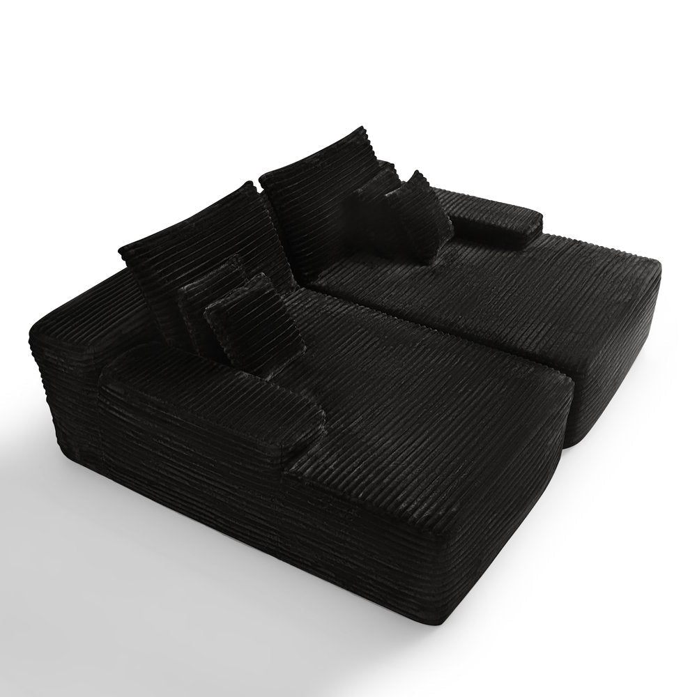 82" Black Corduroy Oversized Modular Chaise Sofa with Pillows