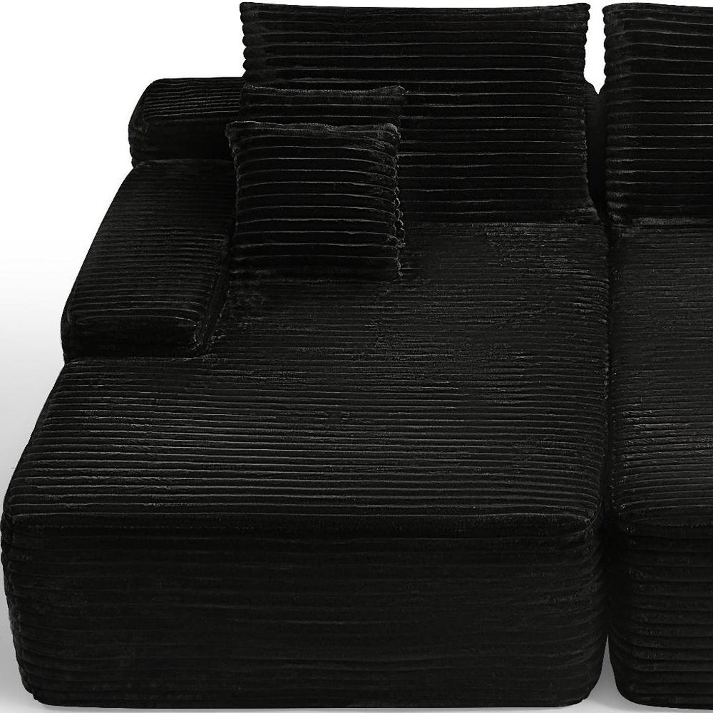 82" Black Corduroy Oversized Modular Chaise Sofa with Pillows