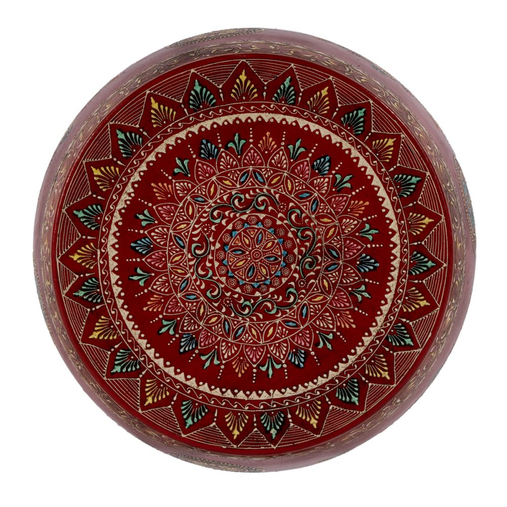 18" Red Iron Hand Painted Floral Drum End Table