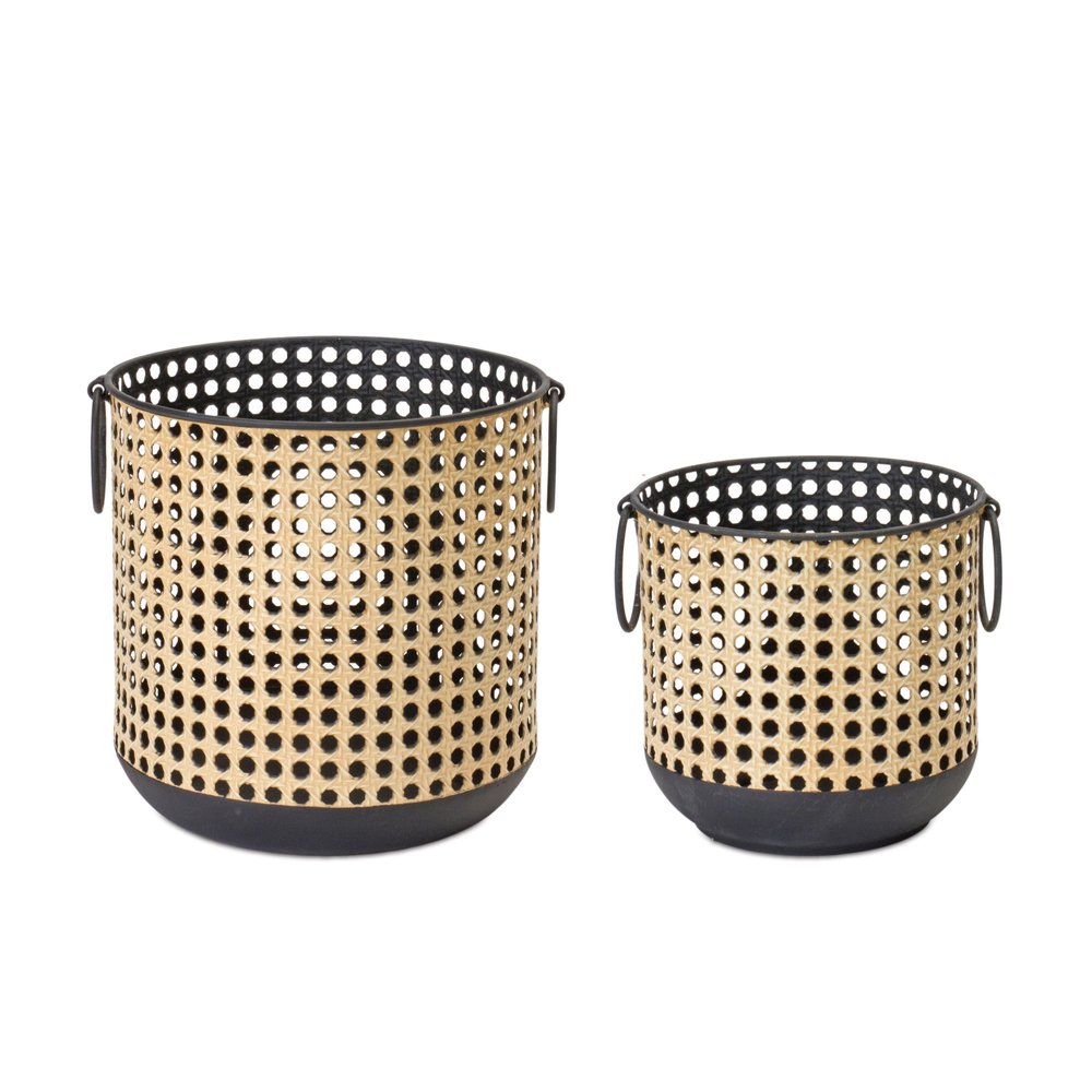 Set of Two Black and Beige LED Lantern Candle Holders