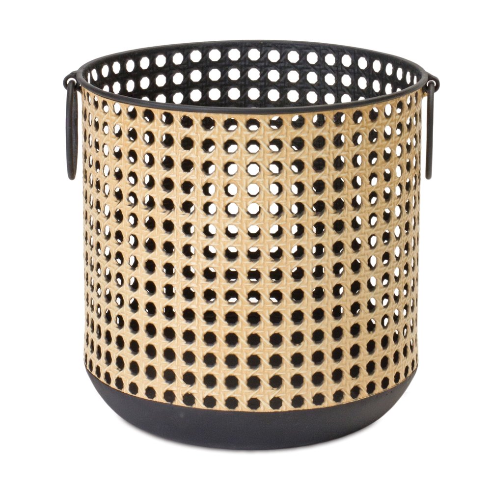 Set of Two Black and Beige LED Lantern Candle Holders