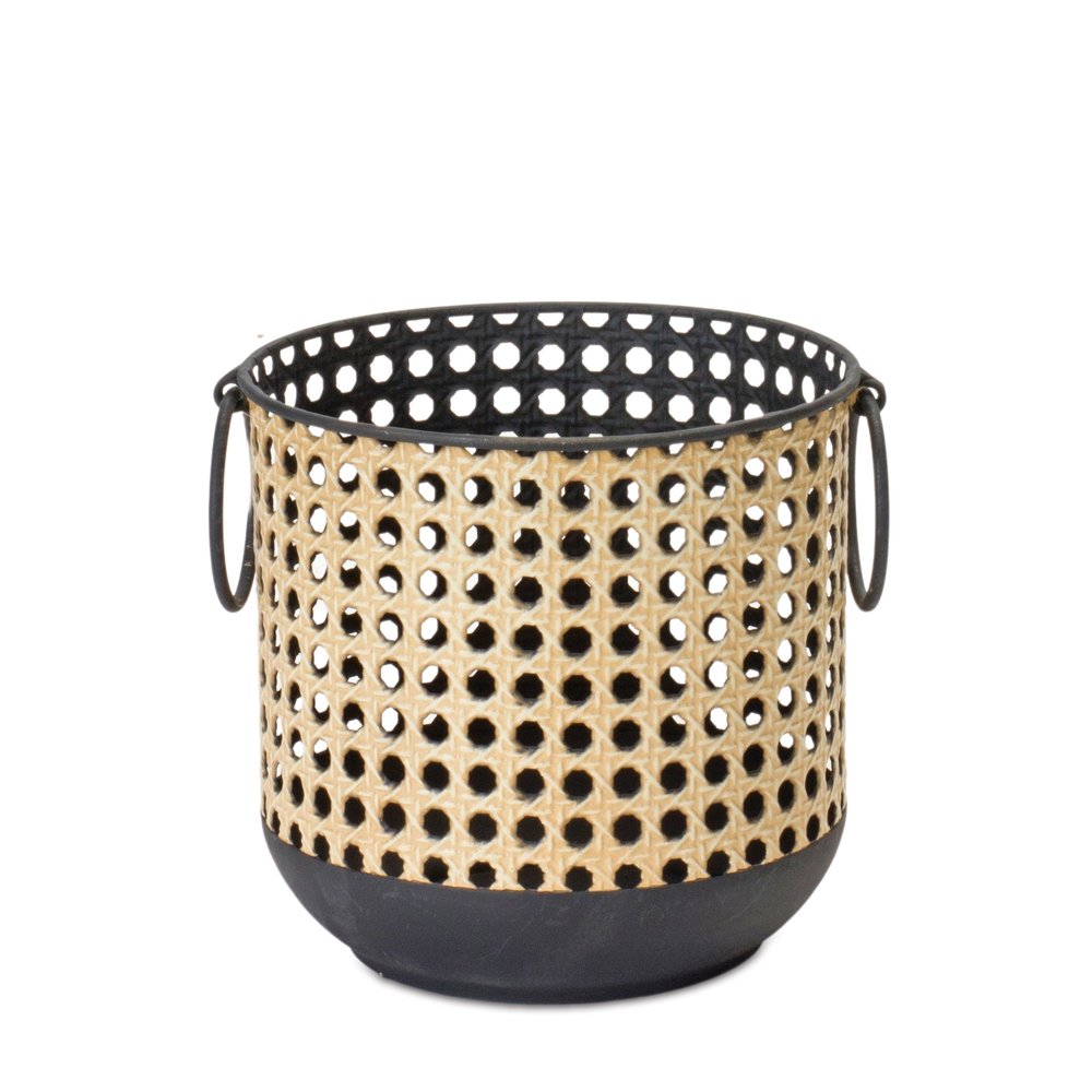 Set of Two Black and Beige LED Lantern Candle Holders
