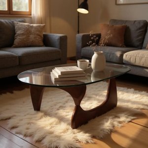 54" Abstract Mid-Century Natural Wood Coffee Table