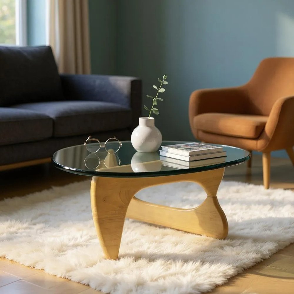 54" Abstract Mid-Century Natural Wood Coffee Table