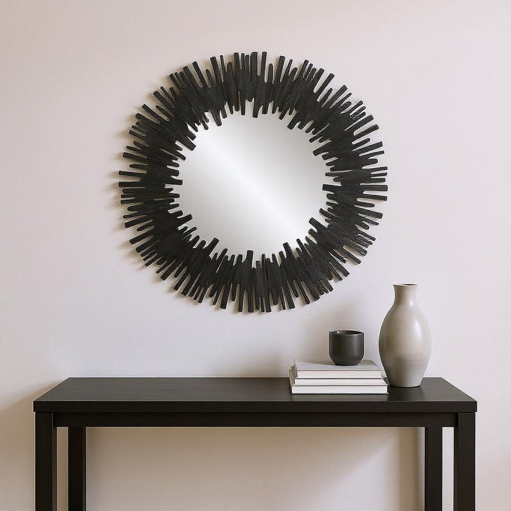 36" Black Wood Sunburst Framed Accent Mirror