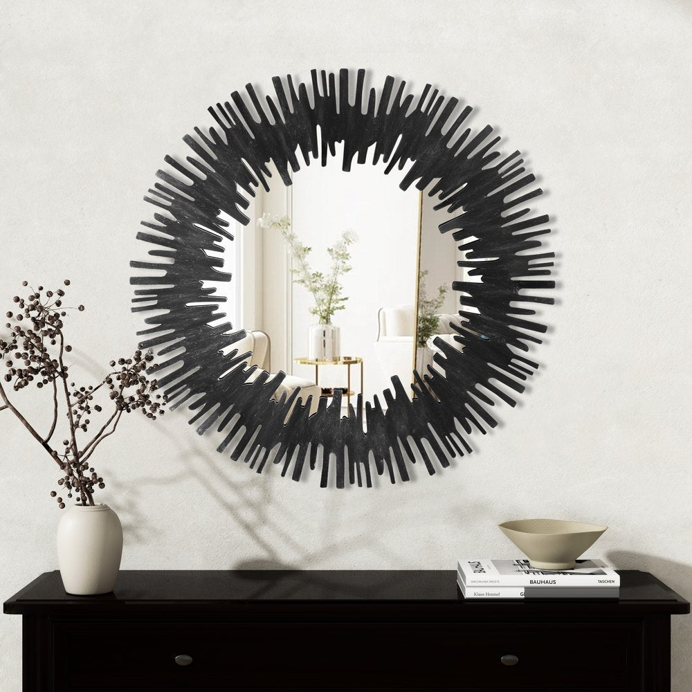 36" Black Wood Sunburst Framed Accent Mirror