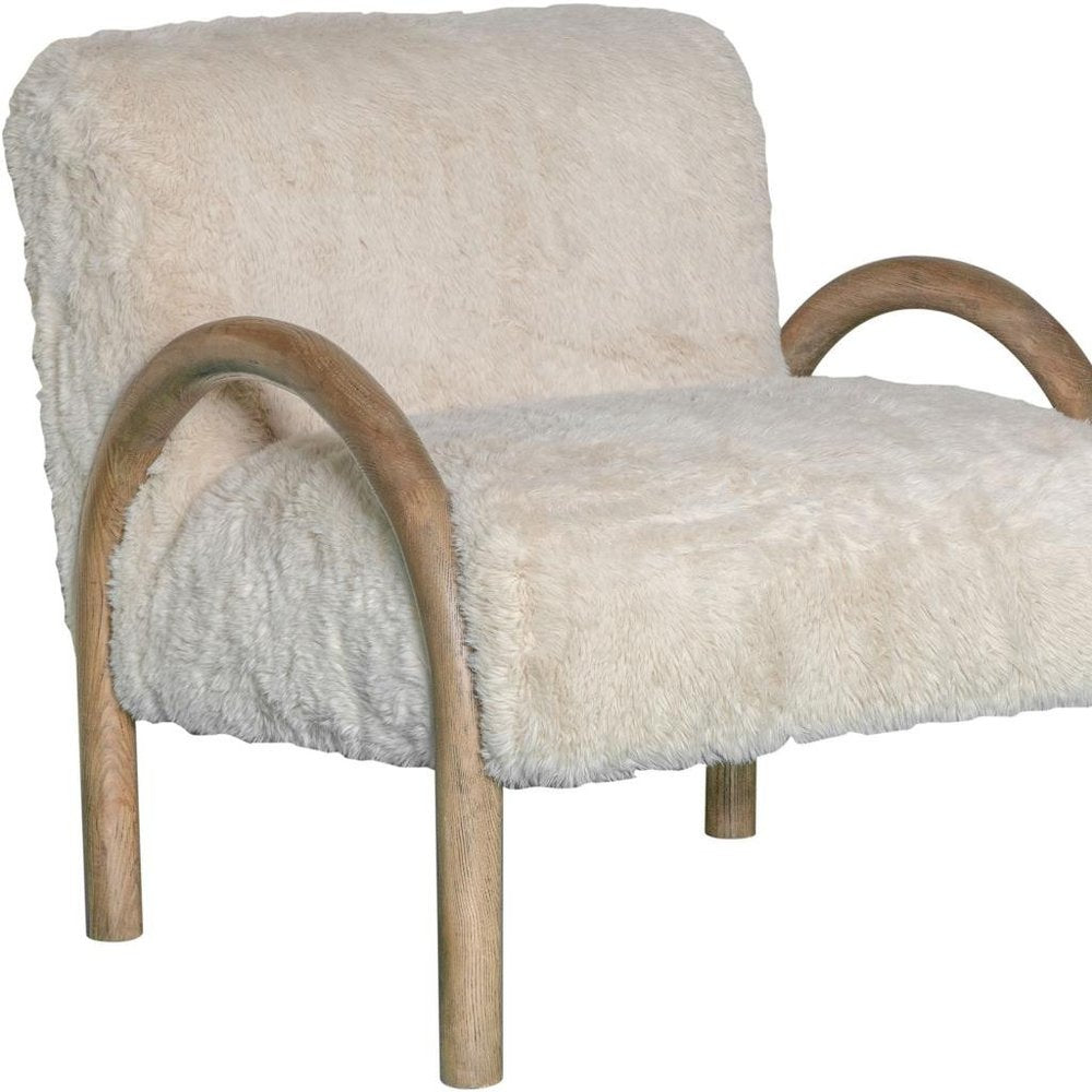 30" Off White Faux Fur Arched Wood Arm Armchair