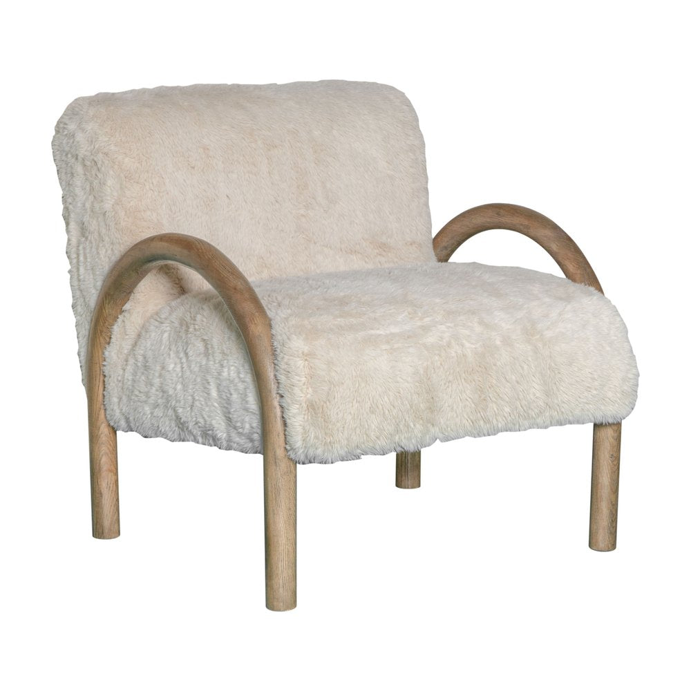 30" Off White Faux Fur Arched Wood Arm Armchair