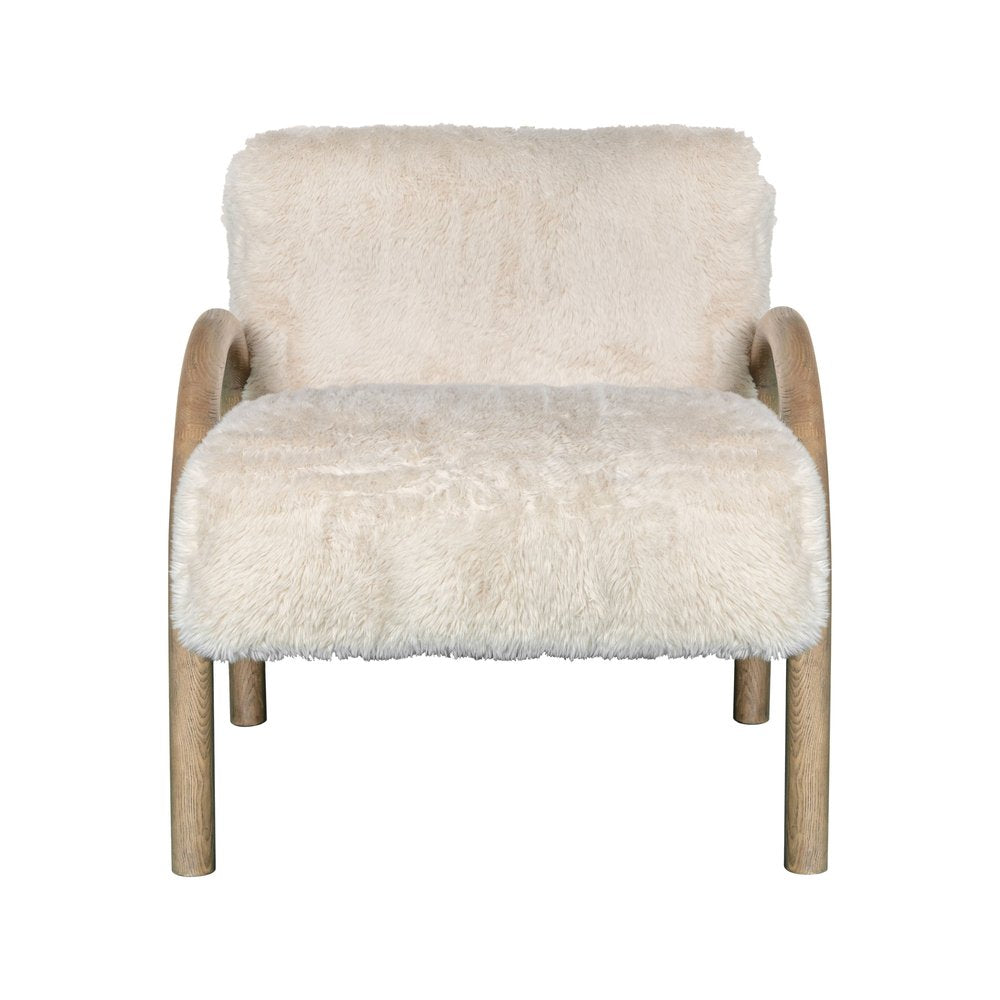 30" Off White Faux Fur Arched Wood Arm Armchair