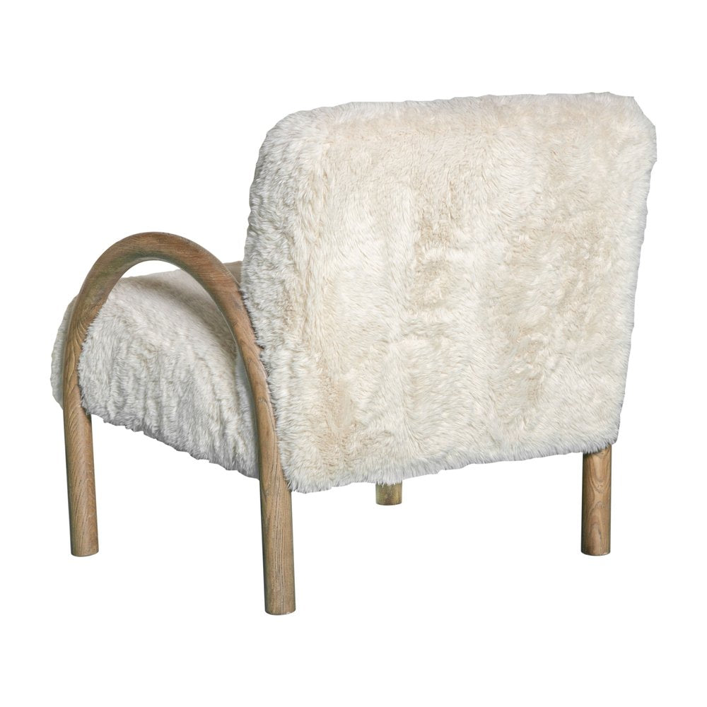 30" Off White Faux Fur Arched Wood Arm Armchair