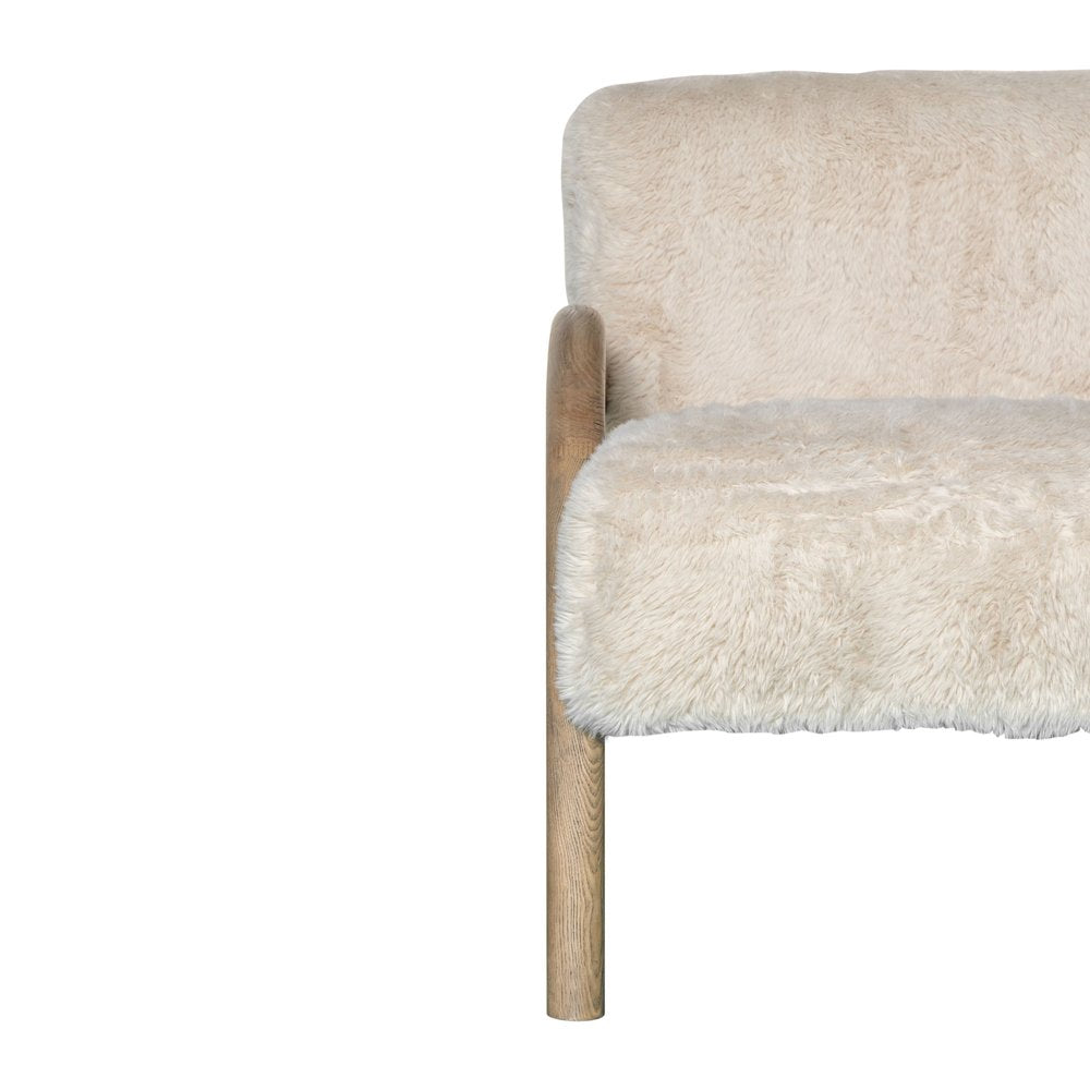 30" Off White Faux Fur Arched Wood Arm Armchair