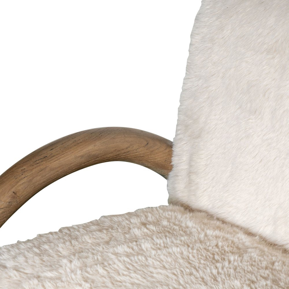 30" Off White Faux Fur Arched Wood Arm Armchair
