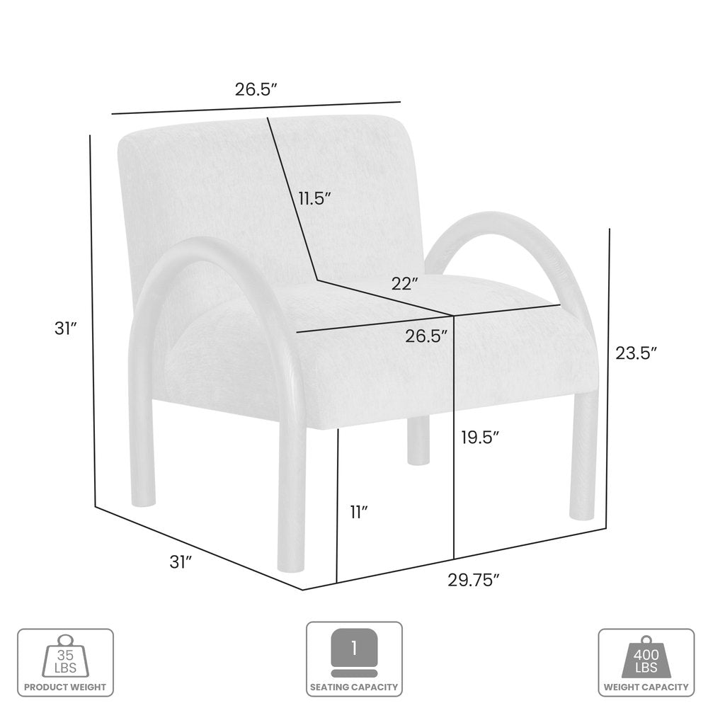 30" Off White Faux Fur Arched Wood Arm Armchair