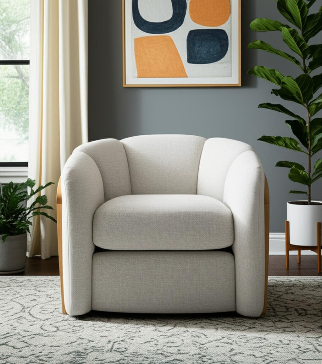 34" Off-White Rattan Wrapped Barrel Chair