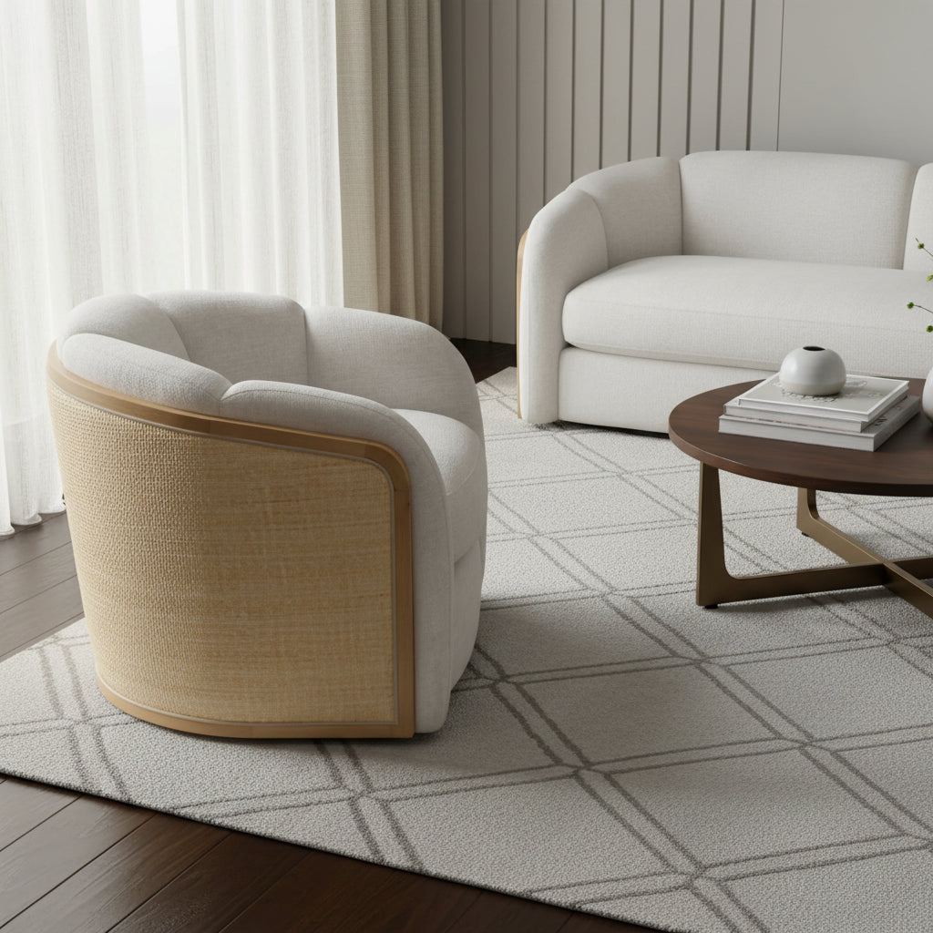 34" Off-White Rattan Wrapped Barrel Chair