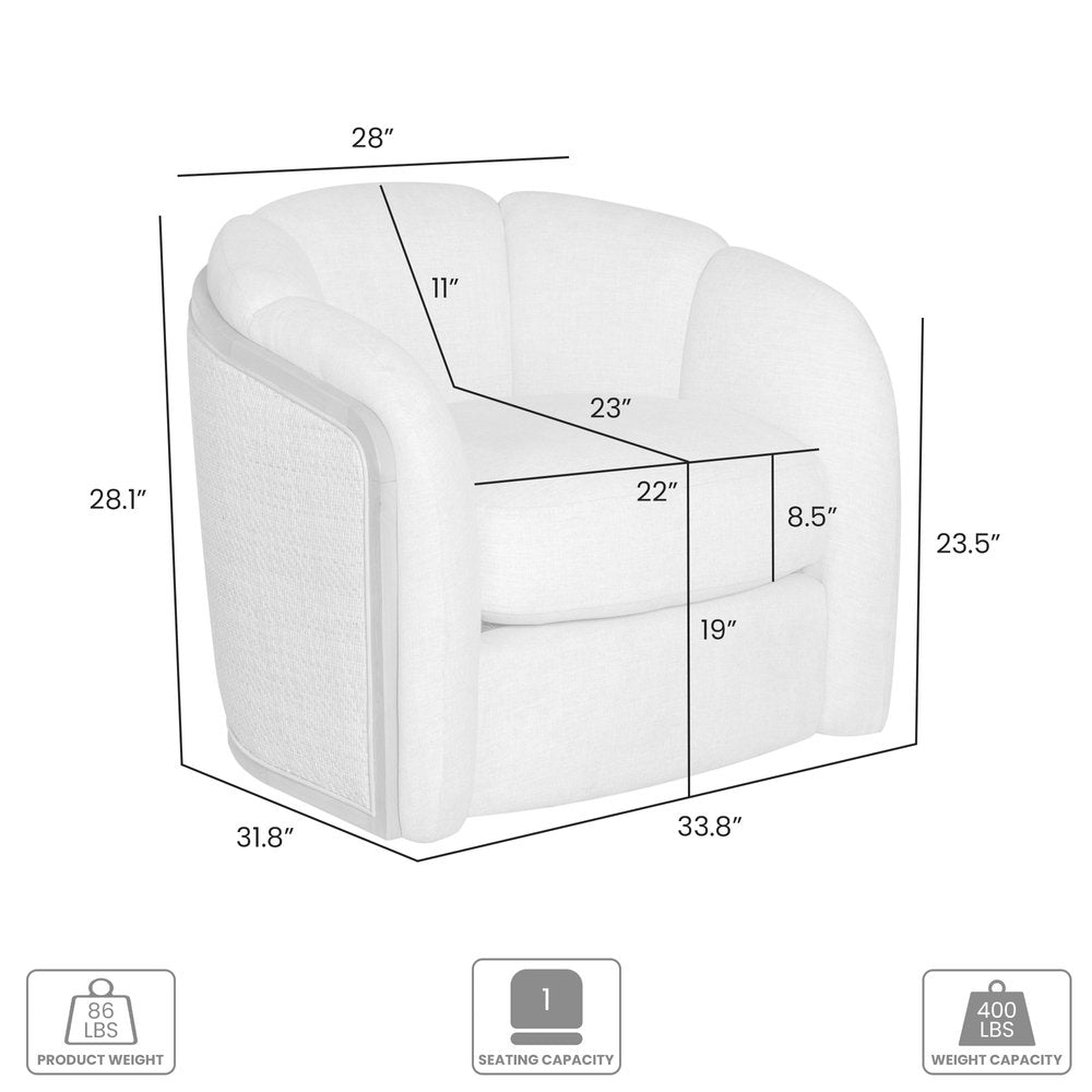 34" Off-White Rattan Wrapped Barrel Chair
