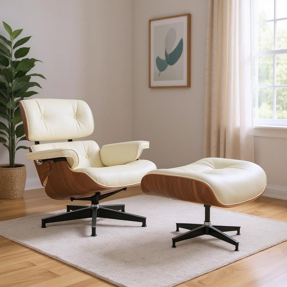 27" Mid-Century Tufted Leather Lounge Chair