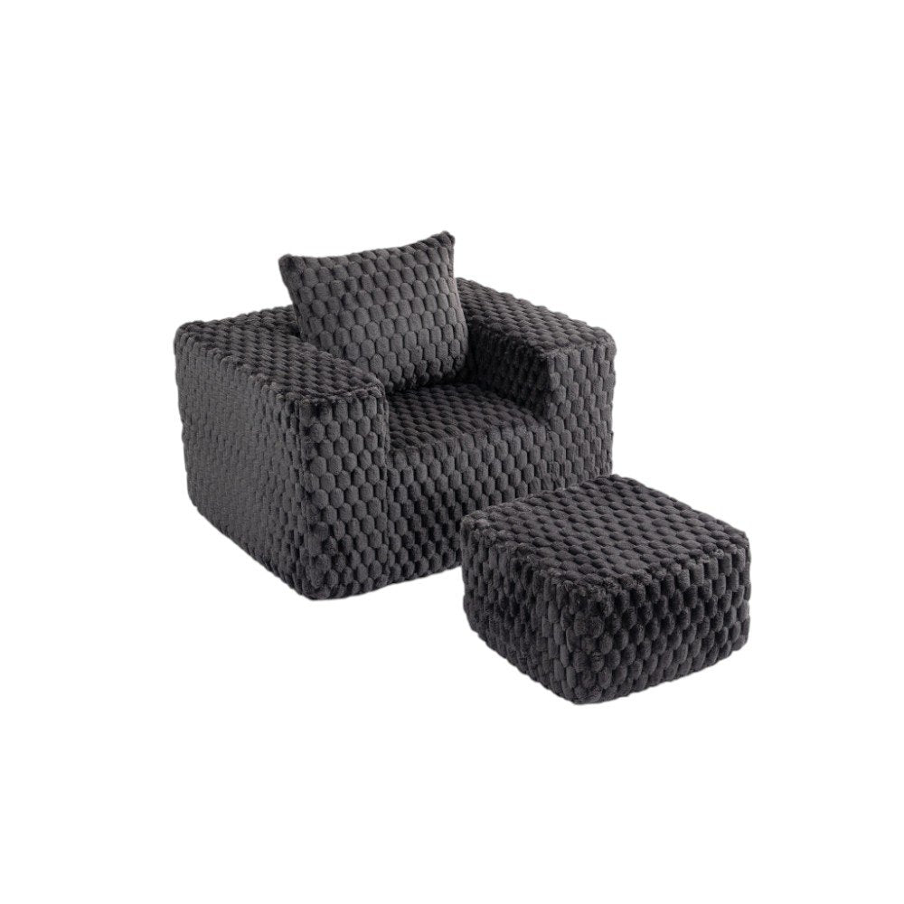 42" Charcoal Gray Chenille Club Chair with Ottoman