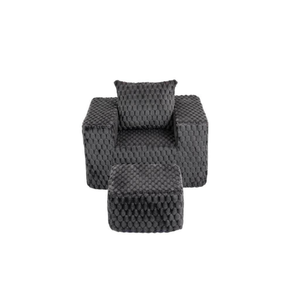 42" Charcoal Gray Chenille Club Chair with Ottoman