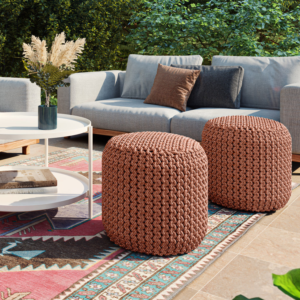 18" Orange Round Upholstered Outdoor Pouf Ottoman