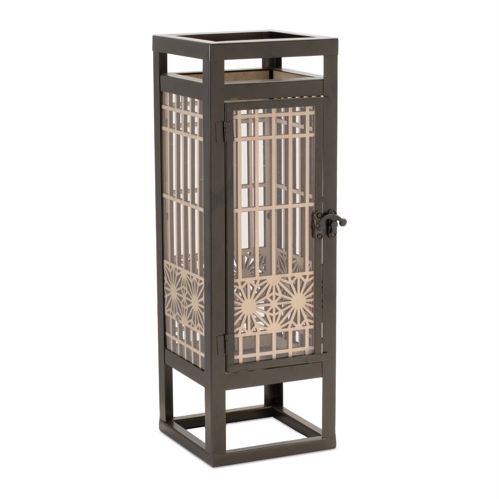 15" Brown Geometric Iron Tabletop Pillar Candle Holder