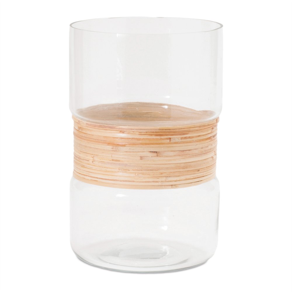 Set of Two 8" Clear and Beige Pillar Candle Holders