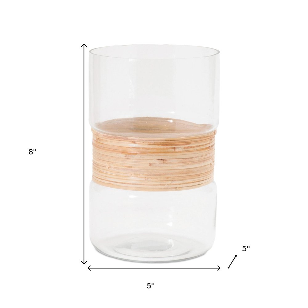 Set of Two 8" Clear and Beige Pillar Candle Holders