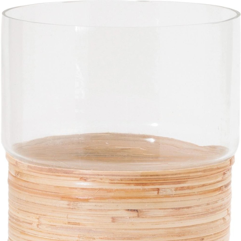Set of Two 8" Clear and Beige Pillar Candle Holders