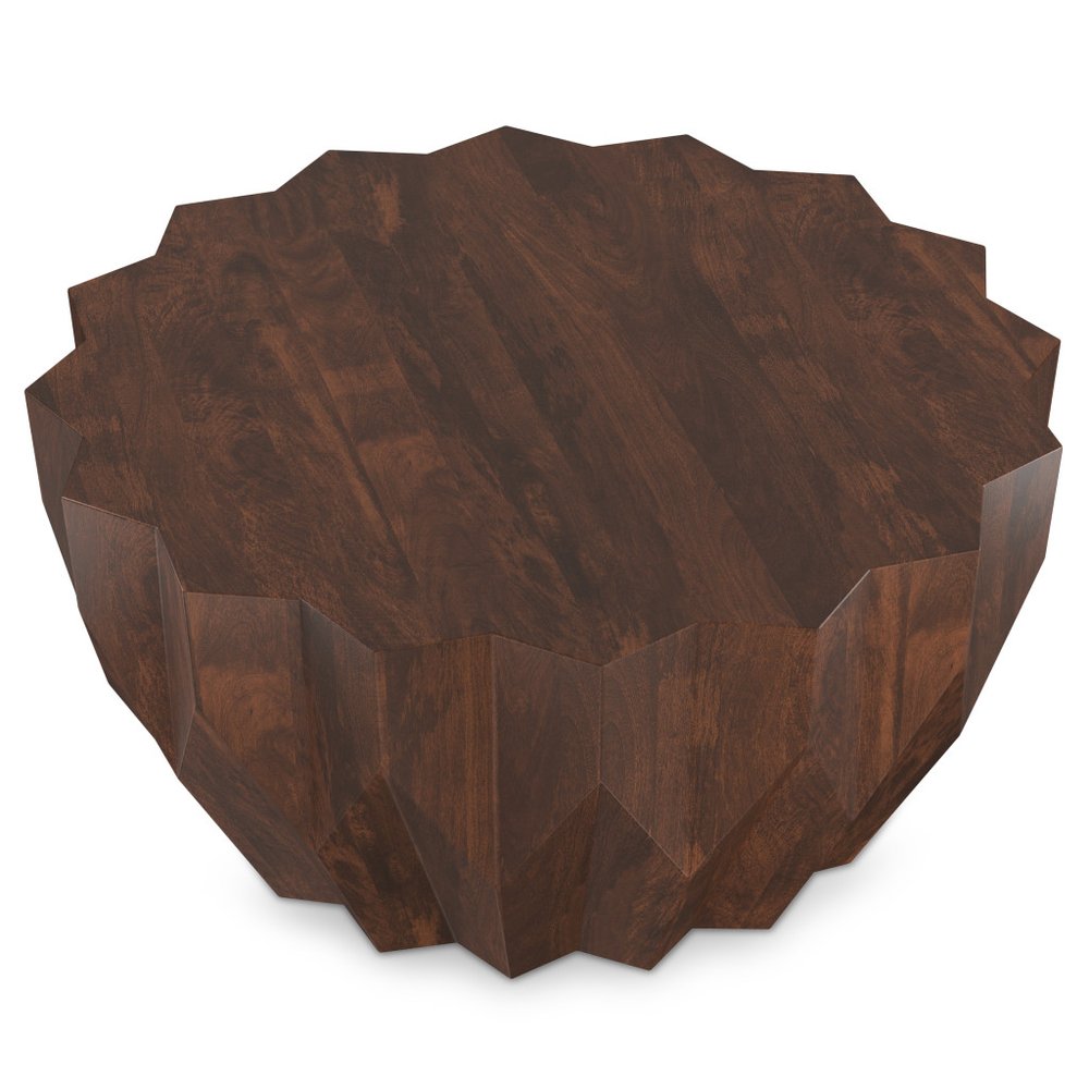 34" Dark Brown Carved Geometric Coffee Table