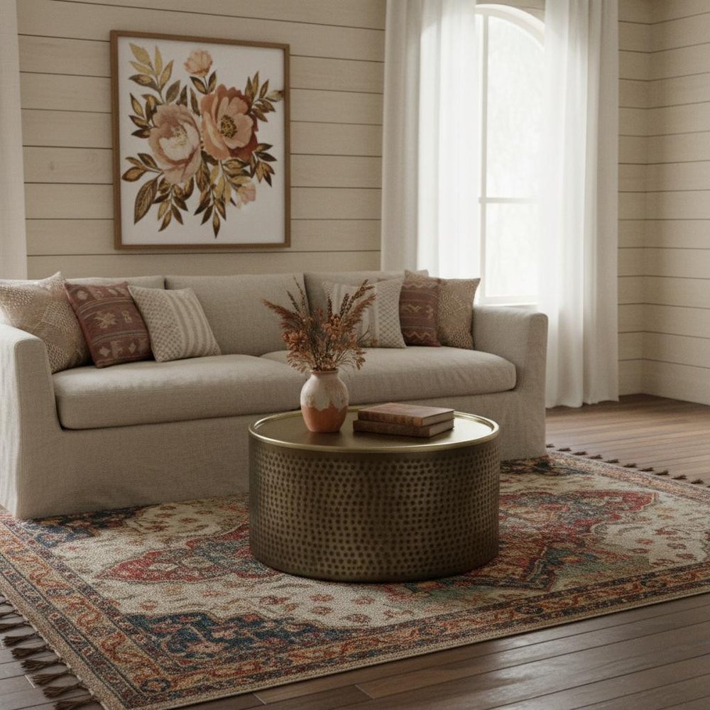 32" Antiqued Gold Iron Round Coffee Table